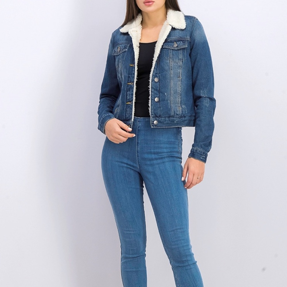 Trucker Jacket Blue Denim Sherpa Lined Women’s Size XL Ashley Vintage Charm - Picture 2 of 11